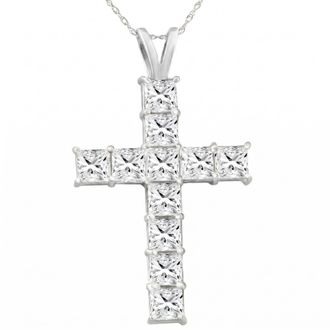 Pompeii3 5.80Ct Princess Cut Diamond Cross Pendant 14k Gold Necklace Lab Grown 1 1/2