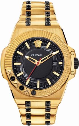 Versace Chain Reaction Horloge Zwart/Goud - Heren - Horloges - Geel - ONE Size - Accessoires
