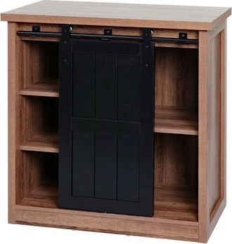 Hhg Cómoda HHG 119, armario estante, puerta corredera 5 compartimentos, metal industrial imitación madera 84x80x40cm, color natural