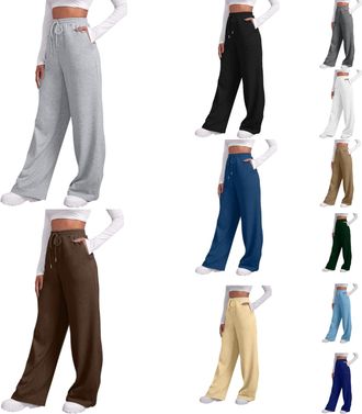 Generic Wide Leg Joggers for Women UK Tracksuit Bottoms Sweatpants Casual Straight Leg Jogging Pants Baggy Elastic High Waist Loose Sweats Joggers Plain Runni