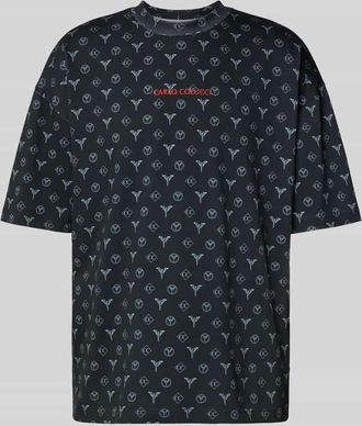 Carlo Colucci Oversized T-Shirt mit Label-Stitching in Black, Größe XXL