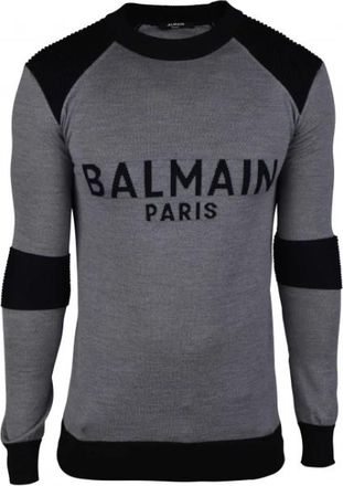 Balmain Schouder Gebreide Trui met Ribbels - Heren - Ronde hals truien - Grijs - S - Wol - Truien & Vesten