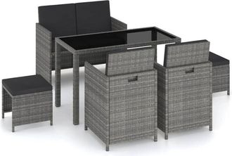 vidaXL Set De Comedor De Jard&iacute;n 6 Pzas Y Cojines Rat&aacute;n Sint&eacute;tico Gris Vidaxl