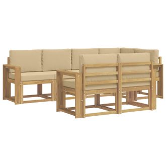 vidaXL Conjunto De Sof&aacute;s De Exterior Con Coj&iacute;n 7 Pcs Y Beige Poli&eacute;ster Vidaxl