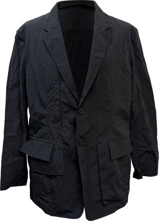 Yohji Yamamoto Single-Breasted Crinkled Blazer in Black Cotton