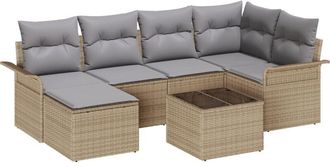 vidaXL Garden Sofa Set with Cushion 7 pcs Beige Poly rattan Vidaxl