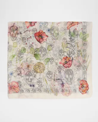 Alexander McQueen Skull & Spider Floral Silk Scarf