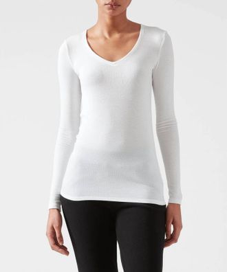 ATM Anthony Thomas Melillo Micro Modal Rib V-Neck Tee Top In White Wht