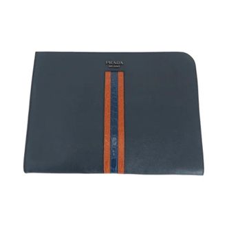 Prada Pre-owned Clutches, male, Blue, Size: ONE SIZE Pre-owned 2Vn003 Saffiano Crocodile Clutch Bag