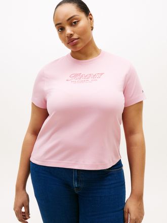 Tommy Hilfiger T-Shirt TOMMY HILFIGER CURVE CRV FUN GRAPHIC REG C-NK SS TEE, Damen, Gr. 48, pink, Single Jersey, Obermaterial: 100% Baumwolle, bedruckt, regular fit 