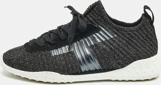 Tod's Tods Metallic Black Lurex Fabric And Suede T Print Sneakers