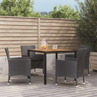 vidaXL Set De Muebles Jard&iacute;n 5 Pzas Con Cojines Rat&aacute;n Sint&eacute;tico Negro Vidaxl