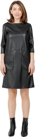 Max Mara Jersey Jurk met Leerlook - Dames - Korte kleedjes - Zwart - S - Leer - Kleedjes