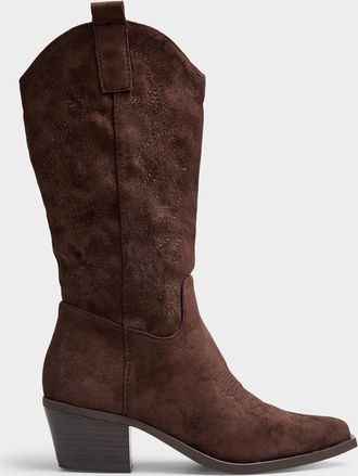 Simons Womens Chocolate faux-suede cowboy boots Women