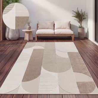 Paco Home Paco Home - Alfombra Salon De Habitacion Cocina Exterior Terraza Jardin Nordica Boho Chic 120x170 Cm, Beige 2