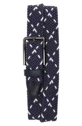 Johnston & Murphy Woven Stretch Knit Belt in Navy/White at Nordstrom, Size 40