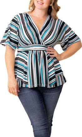 Kiyonna Boulevard Stripe Knit Top in Teal Stripes at Nordstrom, Size 5X