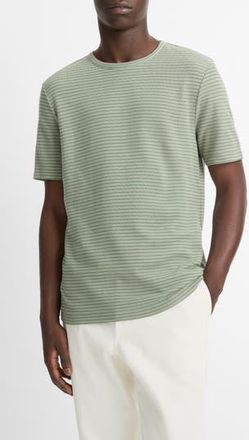 Vince Stripe Pima Cotton Piqué T-Shirt in Broad Leaf/Light Agave at Nordstrom Rack, Size X-Large