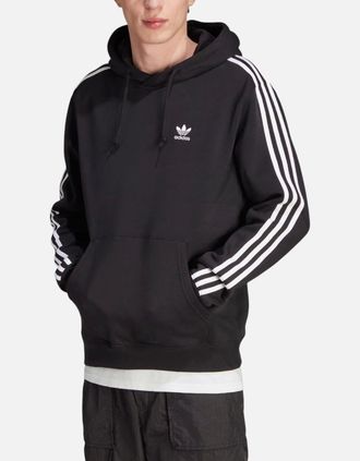 adidas Mens ADIDAS Originals 3-Stripes Mens Pullover Hoodie Winter Fleece Hooded Sweatshirt - Black - Size: 38