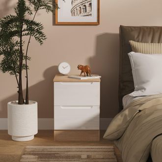 Lewis's Milan 2 Drawer Bedside in White Gloss & Bardolino Oak - Ready Assembled - Lewiss Home | TJ Hughes