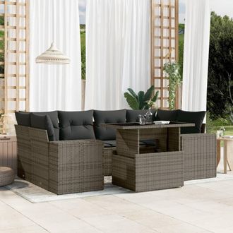vidaXL Set De Sof&aacute;s De Jard&iacute;n 7 Pzas Con Cojines Rat&aacute;n Sint&eacute;tico Gris Vidaxl