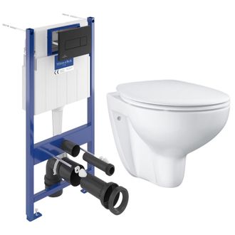 Villeroy & Boch Pack Wc Con Bastidor Villeroy & Boch + Inodoro Grohe Bau Ceramic Sin Brida + Asiento Softclose + Placa Negra (vcnbau4)