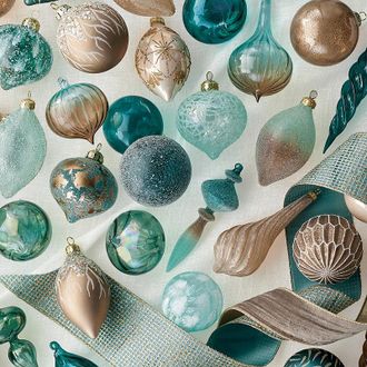 Frontgate Set of 6 Snowy Seaside Ornament Collection - Pearly Branch Ornaments - Frontgate