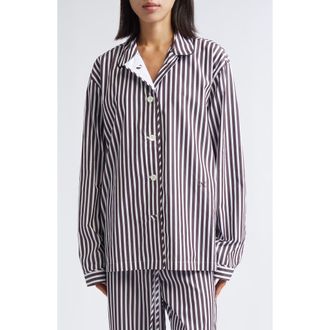 Nackiyé Life Is a Beach Stripe Pajama Shirt in Chocolate Stripe at Nordstrom, Size 10 Us