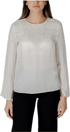 A|X Armani Exchange Satijnen Blouse met All-over Logo - Dames - Blouses - Beige - 2XS - Satijn - Overhemden