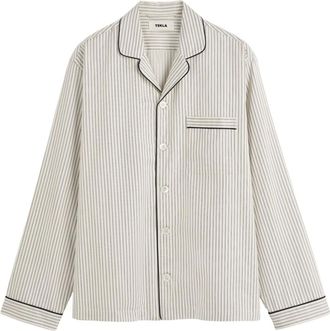 Tekla Nachtkleding, Dames, Beige, S, Katoen, Sateen Long-sleeved Shirt