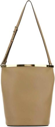 Tod's Beige Leather Magenta Bucket Bag
