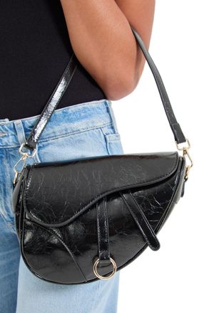 Misspap Genevieve Faux Leather Saddle Shoulder Bag, One Size, black