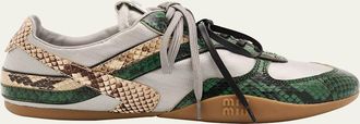 Miu Miu Gymnasium Technical Fabric and Python Low-Top Sneakers