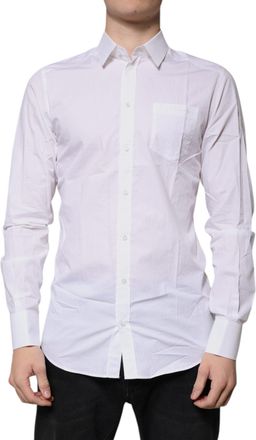 Dolce & Gabbana Mens White Cotton Long Sleeves Gold Dress Shirt