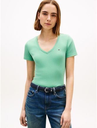 Tommy Hilfiger Womens V-Neck Favorite T-Shirt - Green - XXL
