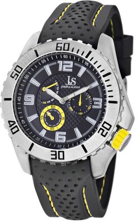 Joshua & Sons Multi-Function Black and Yellow Silicone Strap Mens Watch JS53YL