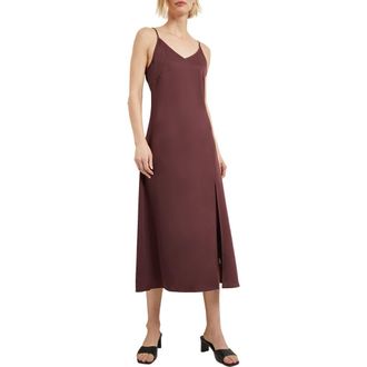 Misook Cr&ecirc;pe de Chine Midi Slipdress in Mahogany at Nordstrom Rack, Size X-Small