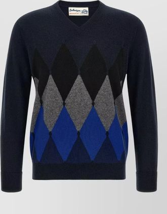 Ballantyne cashmere ribbed v-neck diamond-pattern jumper