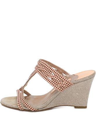 Gina bead-embellished wedge sandals - women - Calf Leather/Calf Leather/Rhinestone - 37.5 - Neutrals