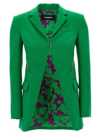 Dsquared2 Green Solid Notched Lapel Jacket