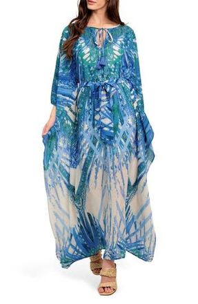Flying Tomato Batwing Sleeve Caftan Maxi Dress in Blue Multi at Nordstrom Rack, Size Medium
