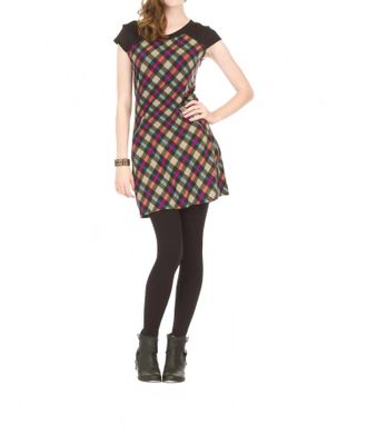 Papillon 3/4 Sleeve Plaid Dress With Zipper Pockets In Purple Multi