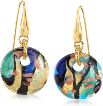 Ross-Simons Italian Multicolored Murano Glass Drop Earrings in 18kt Gold Over Sterling