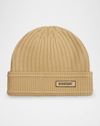 Burberry Men & apos;s Ribbed Wool Logo Beanie Hat