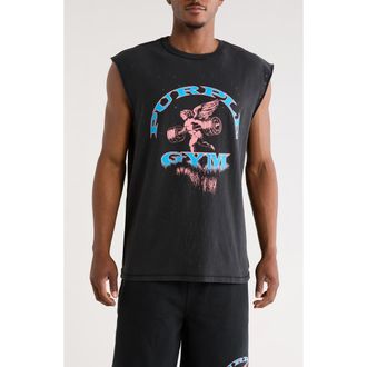 Purple Textured Sleeveless Cotton Graphic T-Shirt in Black at Nordstrom, Size Xx-Large