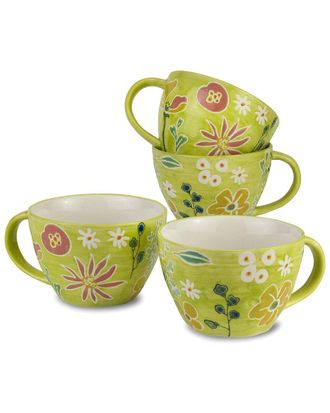 Euroceramica Primavera 4Pc Hand Painted Latte Mugs Set