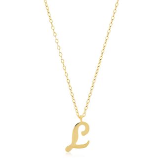 MAX + STONE 10k Solid White or Yellow Gold Dainty Script Initial with Extendable Necklace, 16+2 inches