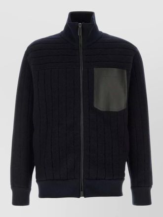 Brioni wool blend cardigan high collar pockets