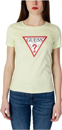 Guess Tops, Dames, Groen, M, Katoen, Classic Logo Tee Short Sleeves