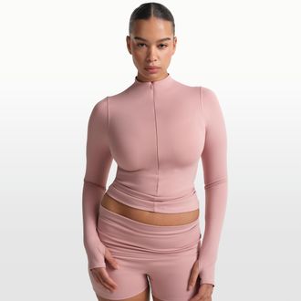Nike Womens SKIMS Matte 1/2-Zip Mock-Neck Long-Sleeve Top in Pink | TPZUP6797W-HIM